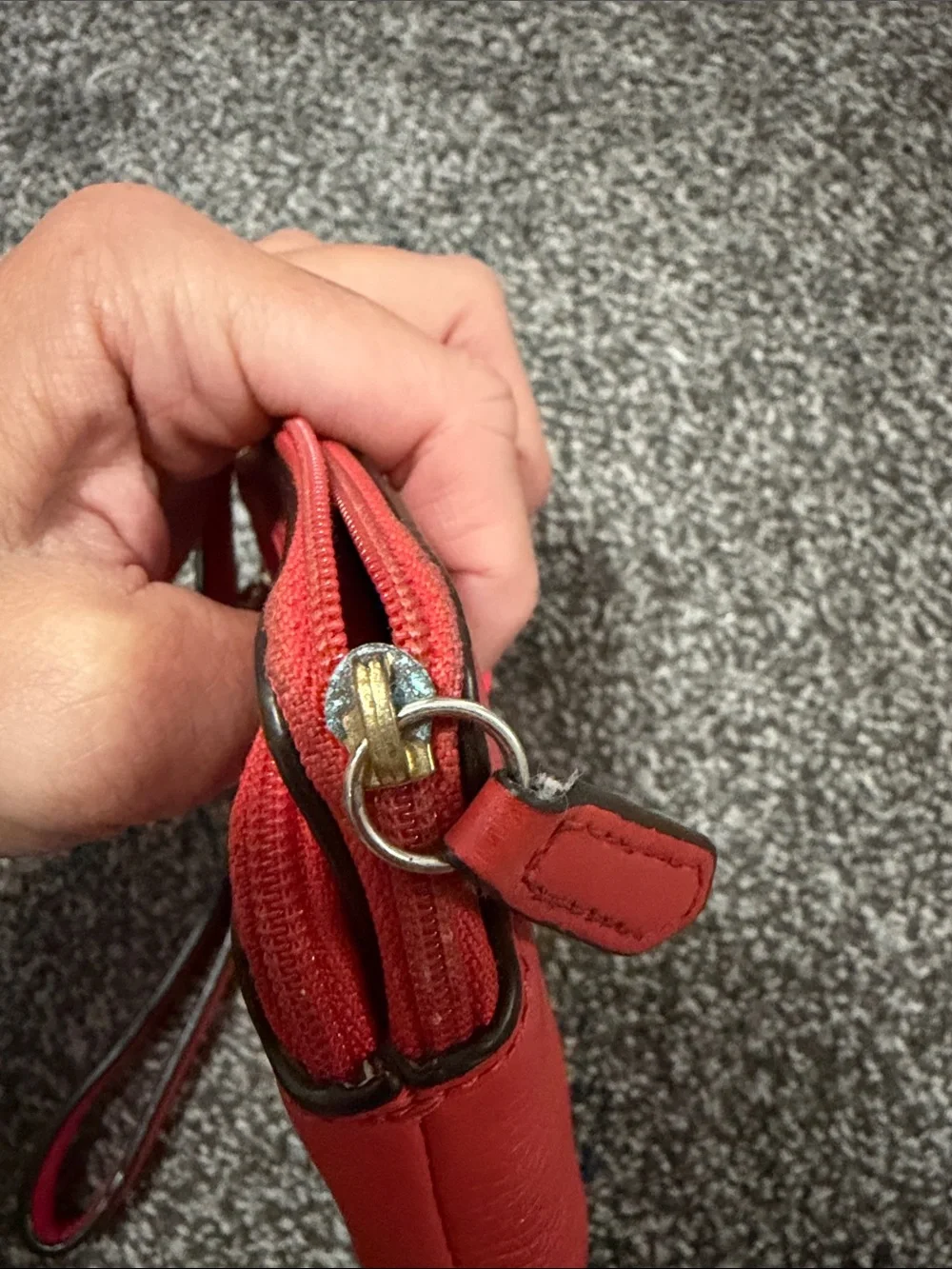 COACH Red Pebbled Leather Wristlet with Gold Hardware